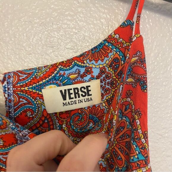 Verse sleeveless blouse tank Top red boho Paisley silky Rayon M - Picture 5 of 9